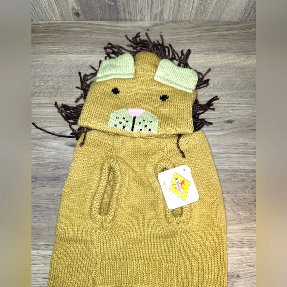 Mustard Lion Knit Dog Sweater Hoodie by